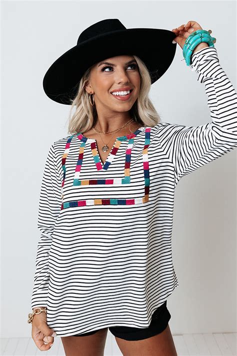 East Village Embroidered Stripe Top • Impressions Online Boutique