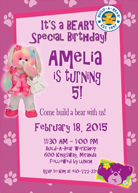 Build A Bear Birthday Party Invitations Personalized Customized Build A ...