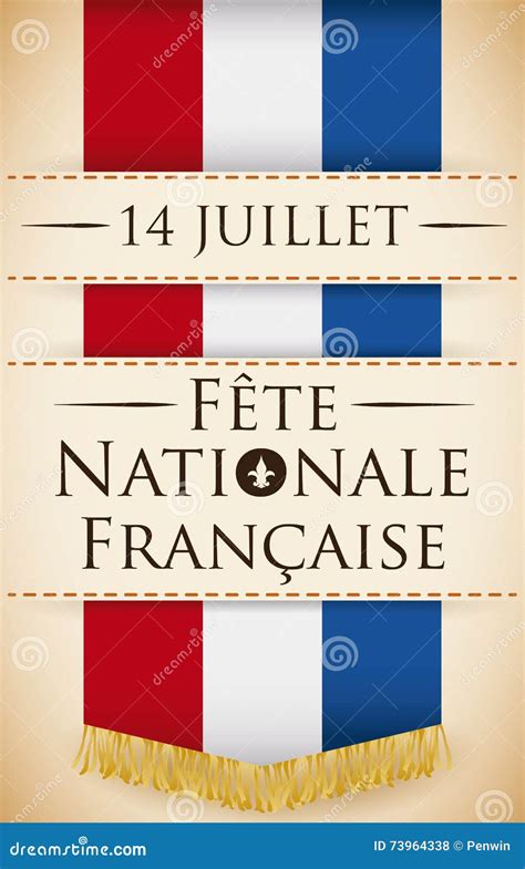 Flag With Fringes In A Retro Poster With Bastille Day Date, Vector ...