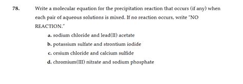 Solved Write a molecular equation for the precipitation | Chegg.com