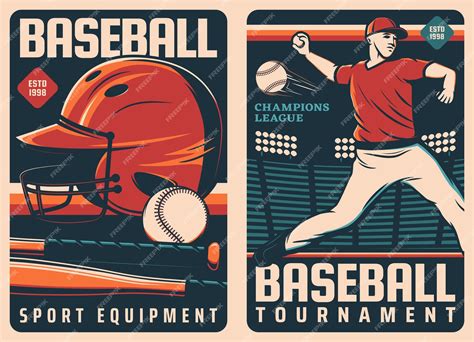 Premium Vector | Baseball sport retro posters balls bats player