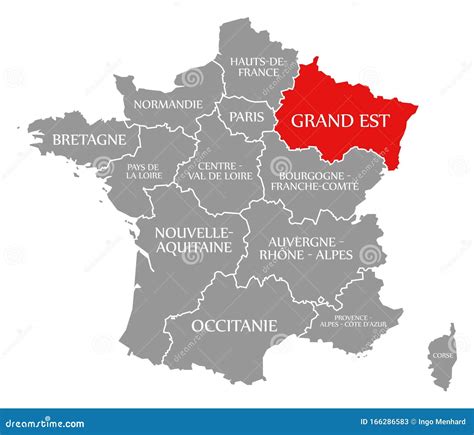 Grand Est Red Highlighted in Map of France Stock Illustration ...