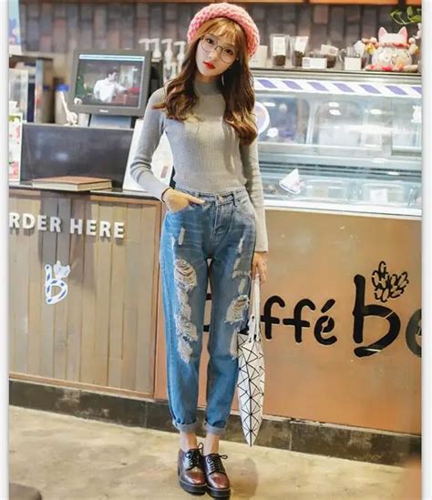 2015 Womens Fall Fashion Korean Style Women Boyfriend Jeans High Waist ...