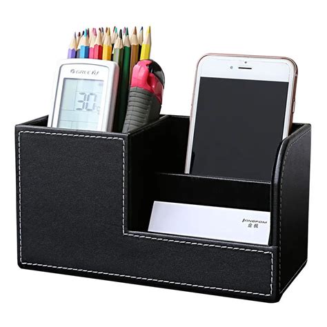 PU Leather Desk Stationery Box Organizer, Office Desktop Organizer with ...