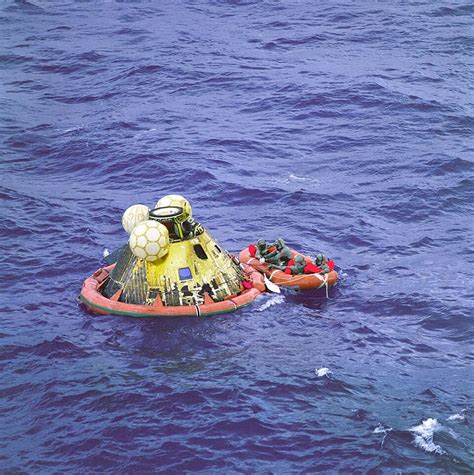 Apollo 11 Crew In Raft Before Recovery Apollo 11 Earth Reenty Landing Photo Background And ...