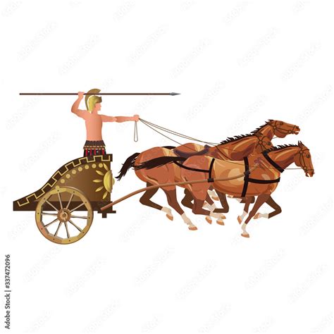 Roman warrior on an ancient war chariot drawn by three horses vector de Stock | Adobe Stock