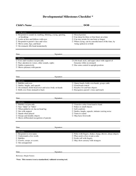 Child Developmental Milestones Checklist Chart Free Download