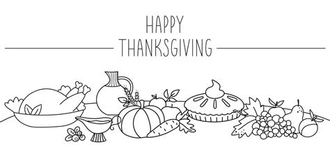 Vector black and white scene with traditional Thanksgiving or Christmas desserts and dishes on a ...