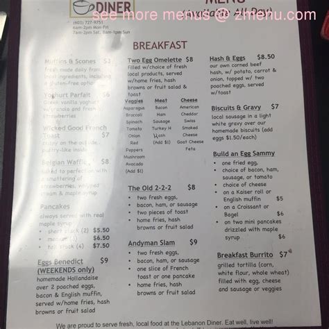 Online Menu of The Lebanon Diner Restaurant, Lebanon, New Hampshire ...