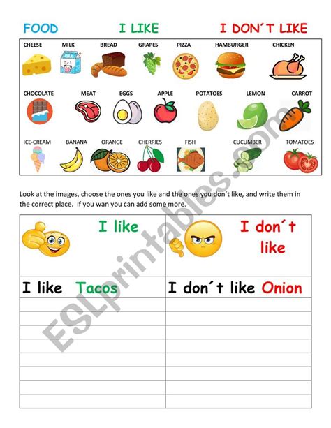 Food I like Food I don´t Like - ESL worksheet by monicadahe