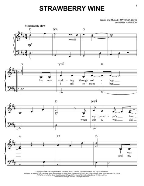 Strawberry Wine sheet music by Deana Carter (Easy Piano – 64300)