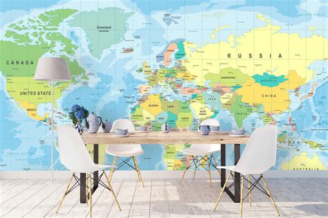 3D blue world flat map wall mural wallpaper 16 – Jessartdecoration