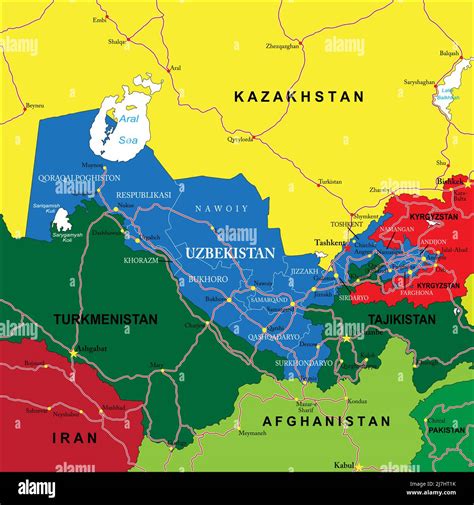 Highly detailed vector map of Uzbekistan with administrative regions ...