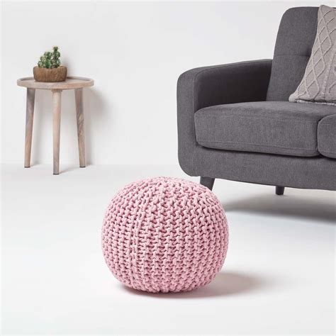 Cotton Knitted Pouffe & Footstool Round Large Chunky Ottoman Stool | eBay