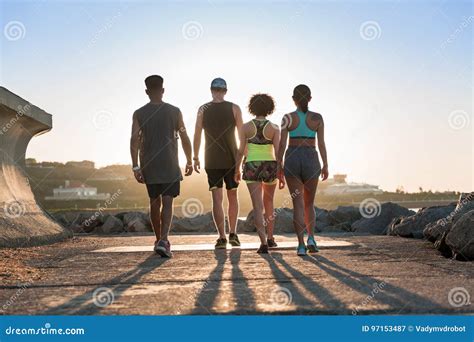 Group of Young People Doing Sports Together Outdoors Stock Image ...