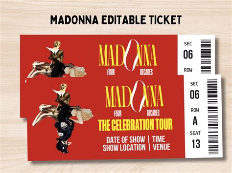 Editable Madonna Ticket Madonna Celebration Concert Ticket - Etsy