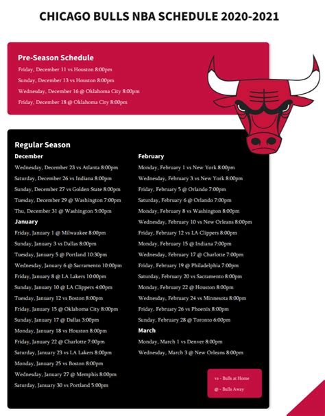 Printable Chicago Bulls schedule and TV schedule for 2020-21 NBA season ...