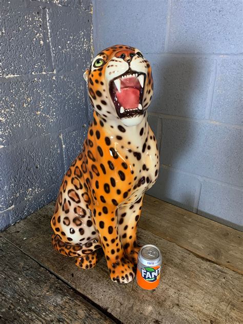 A large ceramic leopard statue made in Italy - Belle and Beast Emporium