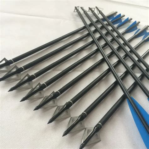 12PCS 8.8mm OD 17" Crossbow Arrows And 12PCS Broadheads Hunting Crossbow Bolts Arrows With Black ...