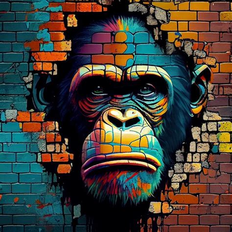 Premium AI Image | Graffiti art of a gorilla with a colorful face on a ...