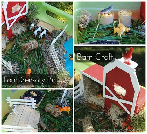 Farm crafts Farm Sensory Bin, Sensory Bins, Sensory Play, Barn Crafts, Craft Stick Crafts, Farm ...