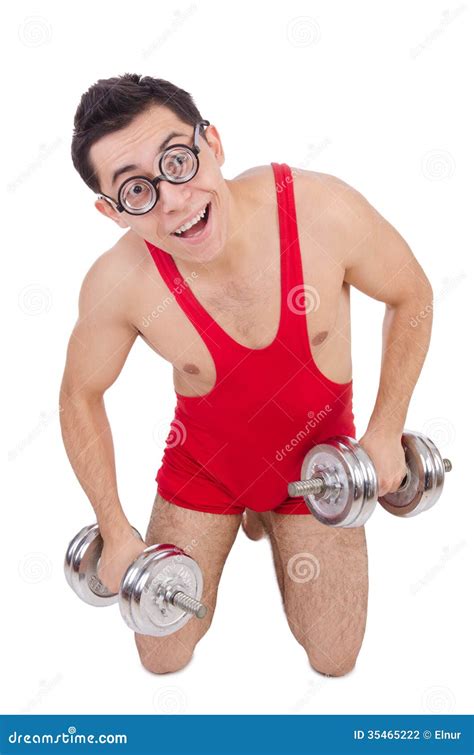 Funny Guy Exercising With Dumbbells Stock Photo - Image of fitness, bicep: 35465222