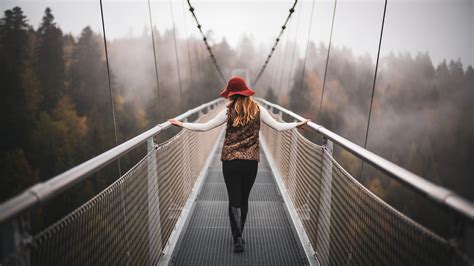 Girl Walking On Switzerland Mountains Bridges 4k Wallpaper,HD Girls ...