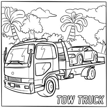 Tow Truck Heavy Transportation / Vehicle Coloring Page / Book by ...