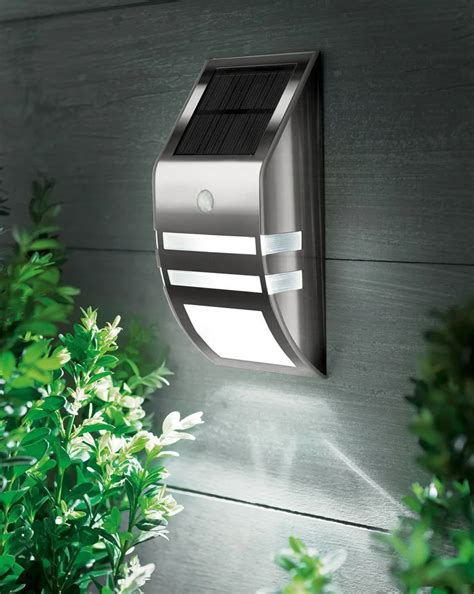 Motion Sensor Silver Stainless Steel Wall Warm LED Light Outdoor Solar ...