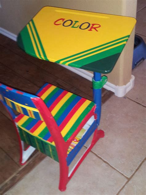 crayon theme children's desk | Funky furniture, Painted kids table, Painted desk
