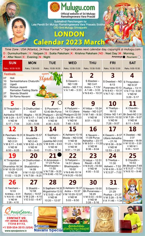 London Telugu Calendar 2023 March | Mulugu Calendars | Telugu Calendar | Telugu Calendar 2023 ...