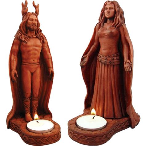 Horned God and Moon Goddess Statue, Votive Holder Set | Goddess statue ...