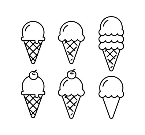 Ice cream cone doodle set. Waffle cone outline isolated. 2291451 Vector ...