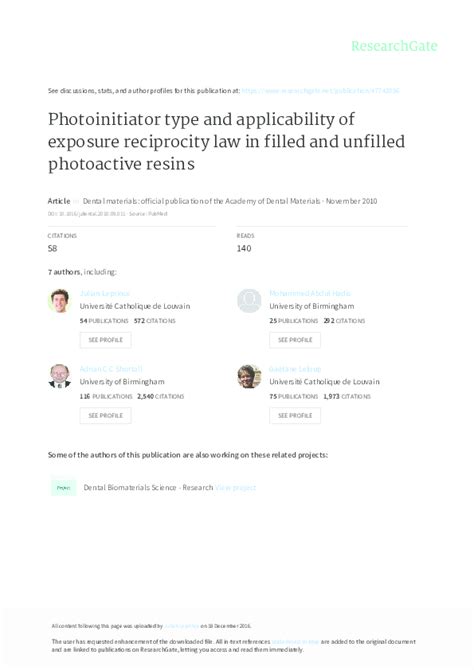 (PDF) Photoinitiator type and applicability of exposure reciprocity law ...