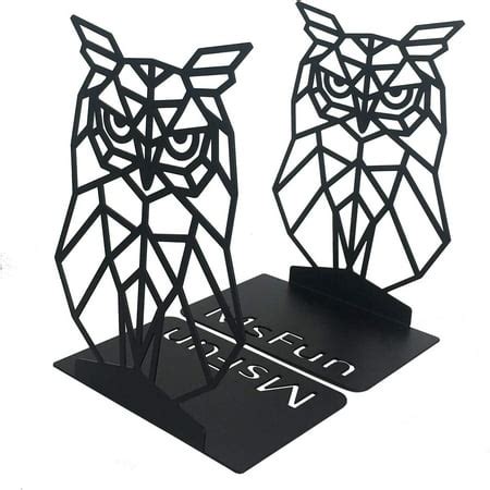 Owl Geometric Bookends - Decorative Book Ends - Metal Bookstand for ...