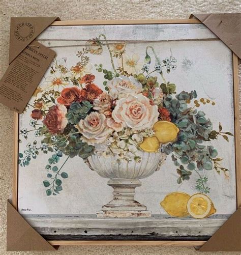 KATHRYN WHITE CURATED COLLECTION ART White Rust Roses & Lemons 20X20X2 ...