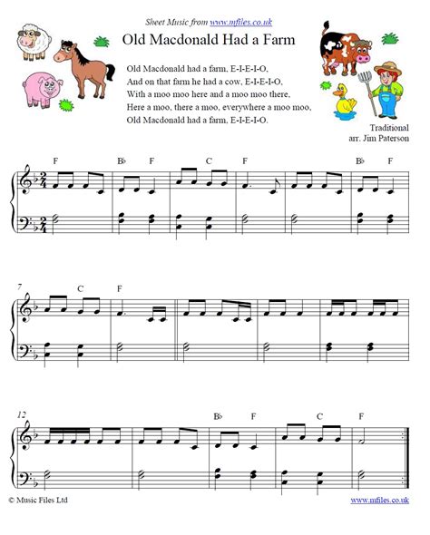 Old McDonald Had a Farm: a traditional Children's Song - download PDF Sheet Music, midi & mp3 files