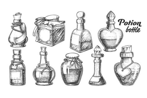 Collection Of Different Potion Bottles Set Vector (692397) | Illustrations | Design Bundles ...