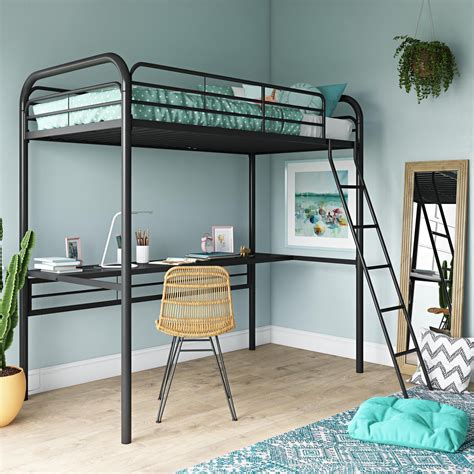 DHP Metal Loft Bed with Desk, Twin Size Frame, Black Metal/Black Desk - Walmart.com - Walmart.com