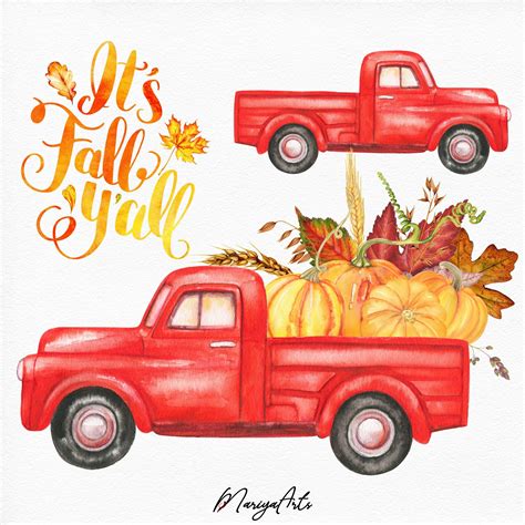 Fall Red Pickup Truck Pumpkin Truck Vintage Red Truck Fall - Etsy | Fall clip art, Fall drawings ...