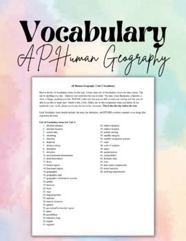 AP Human Geography - Vocabulary Lists for ALL UNITS by Courtney Thompson