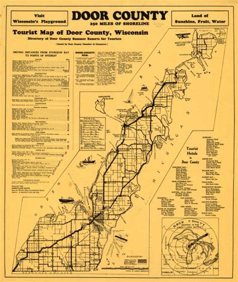 Door County : 250 Miles of Shoreline, Tourist Map of Door County ...