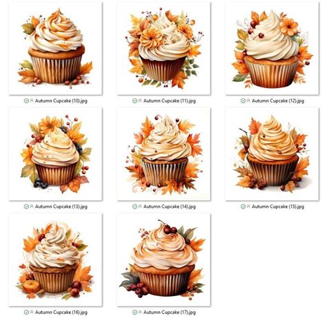 17 Autumn Cupcake Clipart PNG Bundle Autumn Clip Art Fall Clipart Floral Cupcakes, Dessert ...