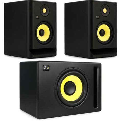 KRK Rokit 5 G4 5-inch Powered Studio Monitor Pair With S10.4 10-inch Powered Studio Subwoofer ...