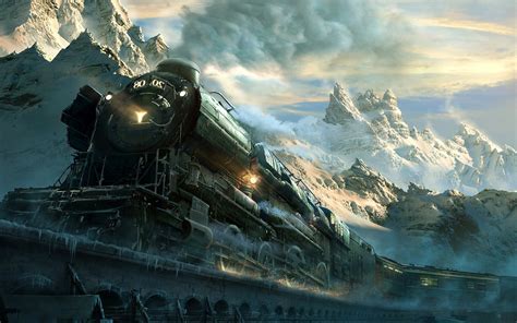 landscape, Train, Railway, Mountain, Snow, Frost, Machine, Clouds, Winter, Nature, Snowy Peak ...