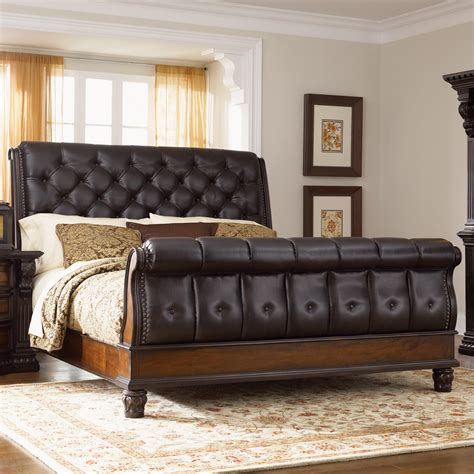 Fairmont Designs Grand Estates Queen Sleigh Bed w/ Leather Upholstery | Royal Furniture | Sleigh ...