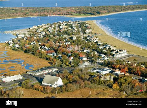 Aerial view of Pine Point Beach located in Scarborough Maine outside of ...