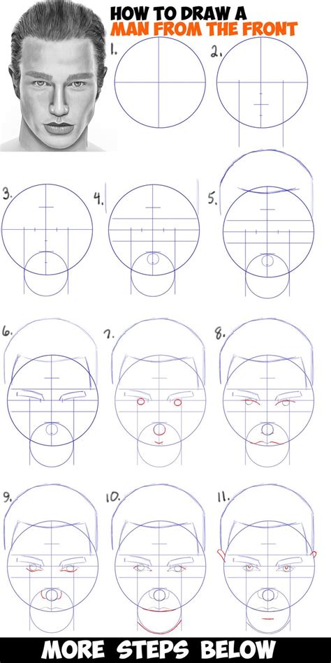 How to Draw a Man's Face from the Front View (Male) Easy Step by Step ...