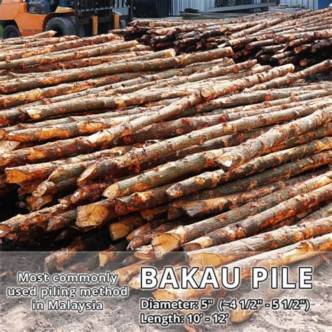 Bakau Pile 5" DIA (~4 1/2" - 5 1/2") x 10' - 12' (L)