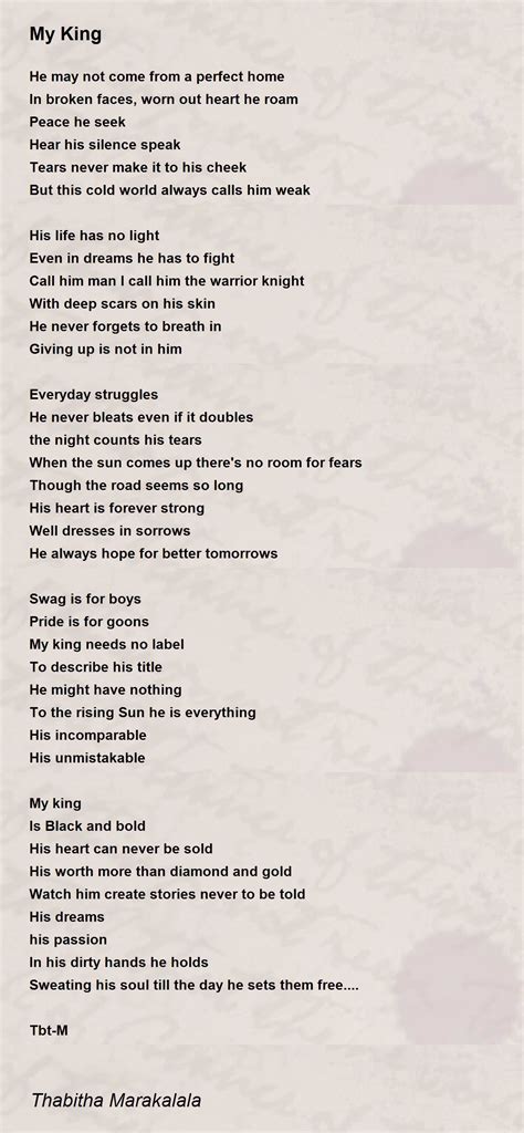 My King Poem by Thabitha Marakalala - Poem Hunter